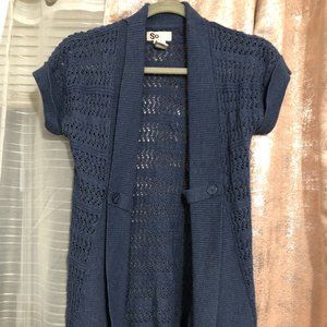 Blue Knit Short Sleeved Cardigan - Sz M